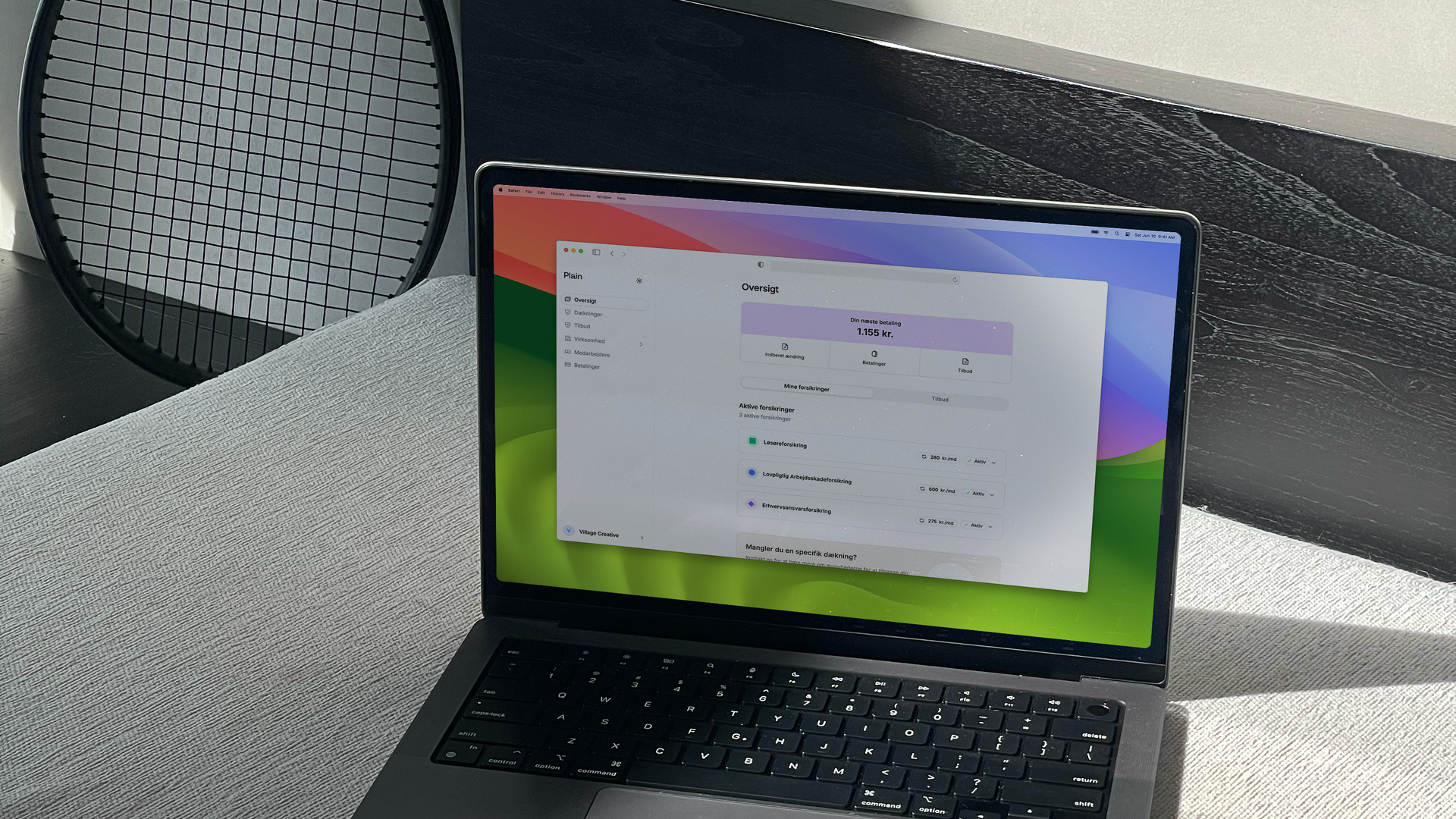 Digitale forsikringer til erhverv fra Plain - Overblik på platform