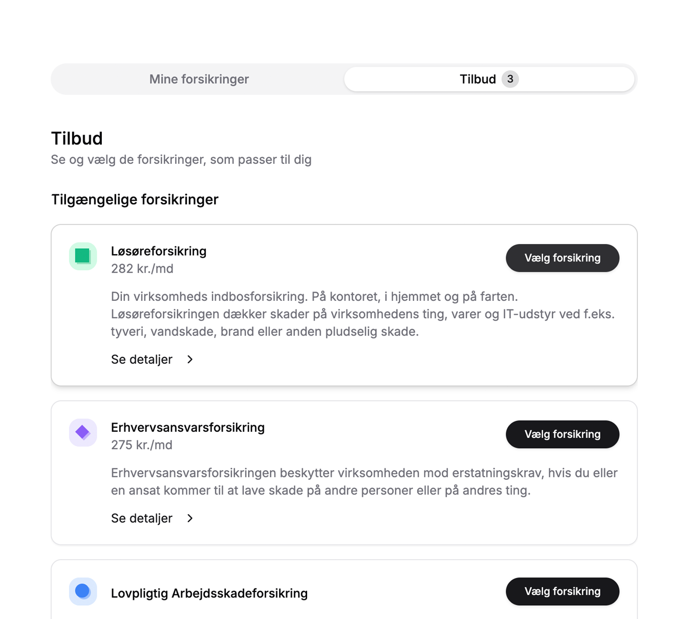 Priser tilpasset dine behov Interface